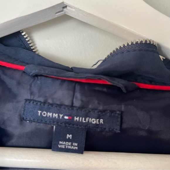 Tommy Hilfiger Zip Up Snap Navy Rain Jacket with Hood Medium - Picture 4 of 10